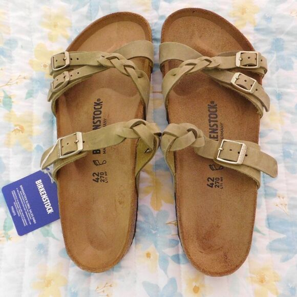 NEW Birkenstock Franca Braided Olive Natural Leather Oiled Cork 1023959 Sz 11 - Picture 7 of 8